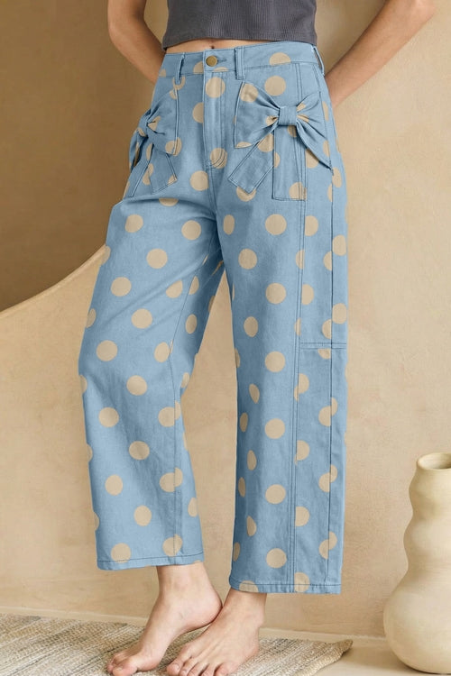 Jeans Barrel Leg Lunares con Lazo — Denim Tendencia