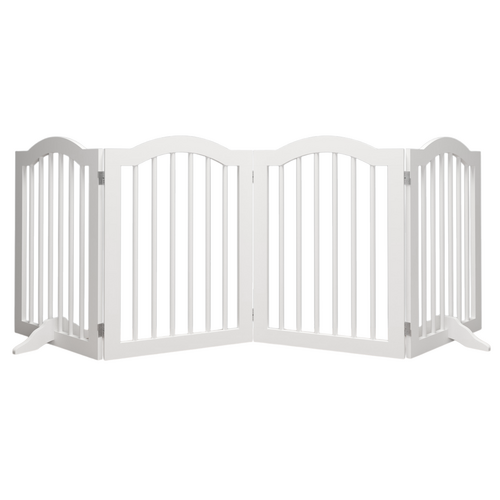 27.6" Tall Freestanding Wooden Pet Gate – Foldable 4-Panel Dog Safety
