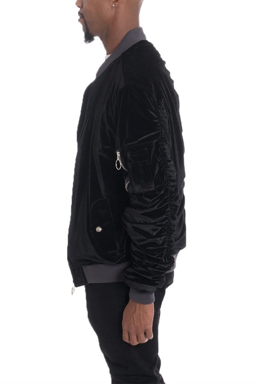 Velour Bomber Jacket — Manga Fruncida