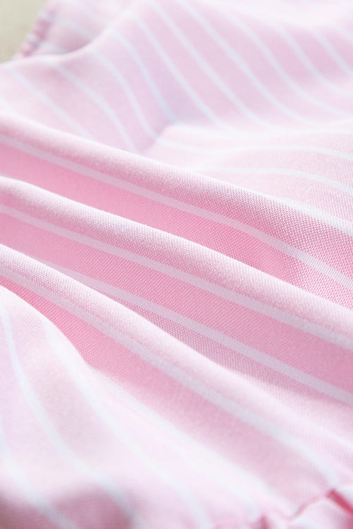 Blusa Rayas Rosa con Lazo y Manga Abullonada