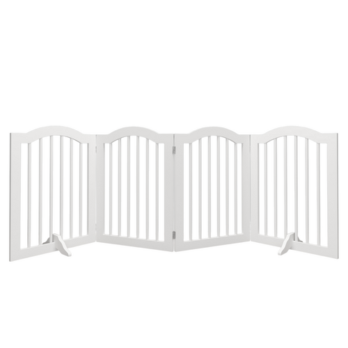 27.6" Tall Freestanding Wooden Pet Gate – Foldable 4-Panel Dog Safety