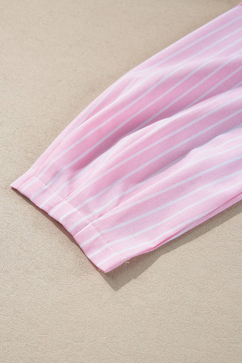 Blusa Rayas Rosa con Lazo y Manga Abullonada