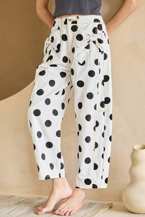 Jeans Barrel Leg Lunares con Lazo — Denim Tendencia