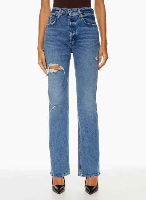 Women's New Fashion Jeans High Waist Ripped Slimming Straight-leg