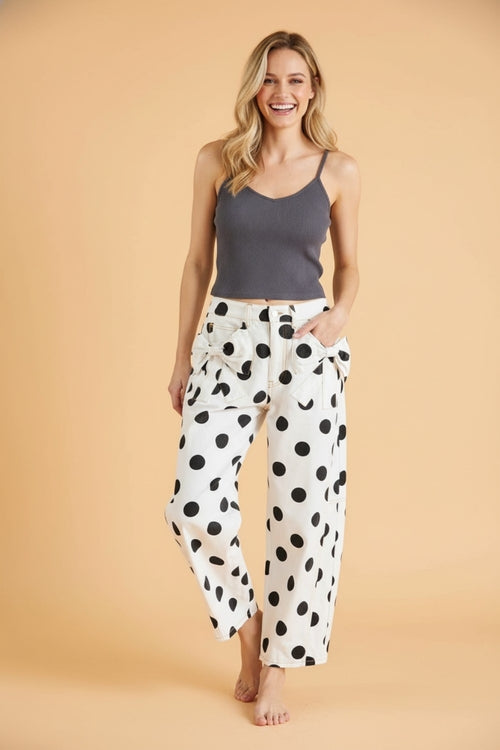 Jeans Barrel Leg Lunares con Lazo — Denim Tendencia